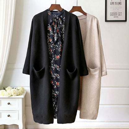 Damen Strickjacke Lang Mit Taschen Offener Schnitt Eveloria
