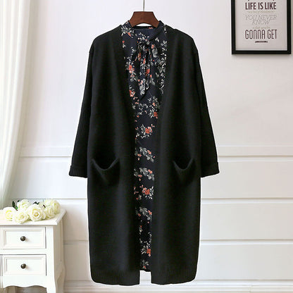 Damen Strickjacke Lang Mit Taschen Offener Schnitt Eveloria