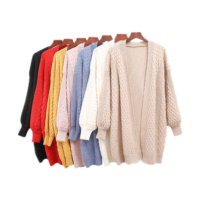 Damen Cardigan Grobstrick Offener Schnitt V-Ausschnitt Beige