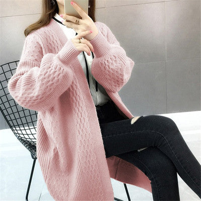 Damen Cardigan Grobstrick Offener Schnitt V-Ausschnitt Beige