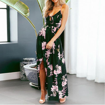 Damen Maxi-Kleid Floralmuster Schlitz