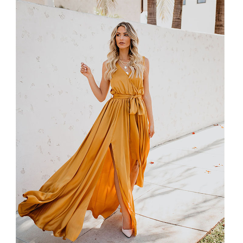 Damen Maxikleid Fließend Schlicht Eveloria