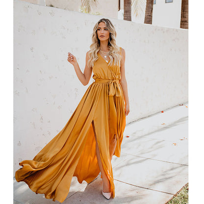 Damen Maxikleid Fließend Schlicht Eveloria