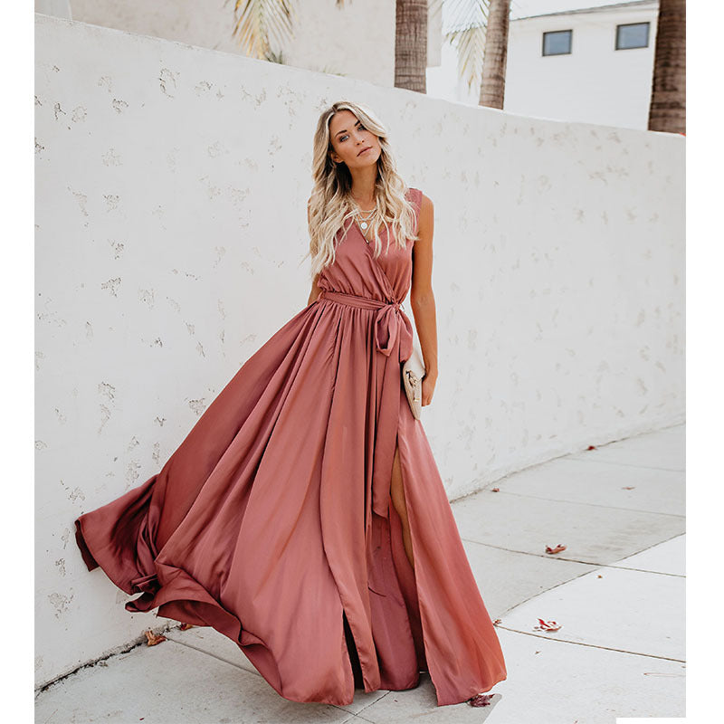 Damen Maxikleid Fließend Schlicht Eveloria