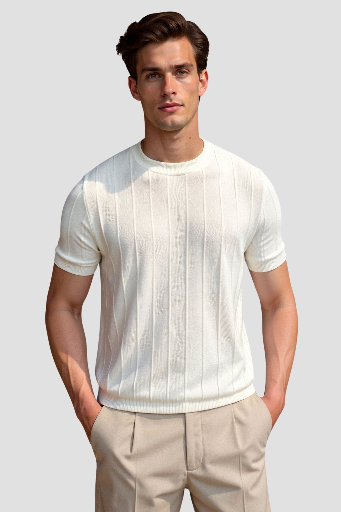 Herren Klassisches Heavy O-Hals Streifen T-Shirt