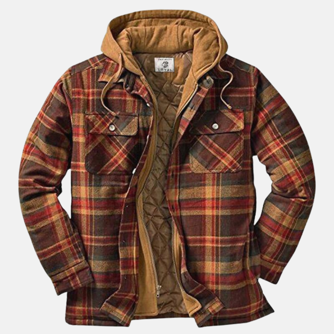 Herren Kariertjacke Warm Lässig Knöpfen Braun - Eveloria