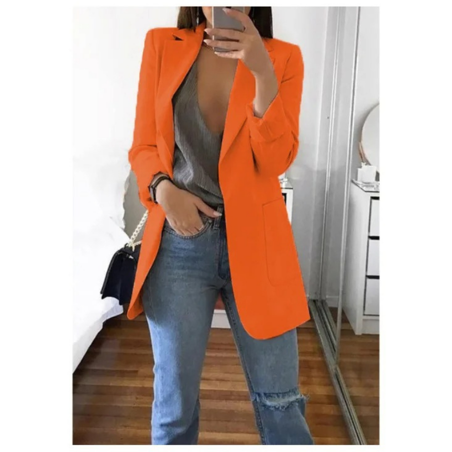 Damen Doppelreihiger Blazer Bürooutfit mit Druck