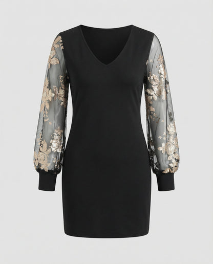 es Damen Midikleid Blumenmuster Mesh