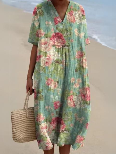 Eveloria Damenkleid Floraler Druck Atmungsaktive Baumwolle