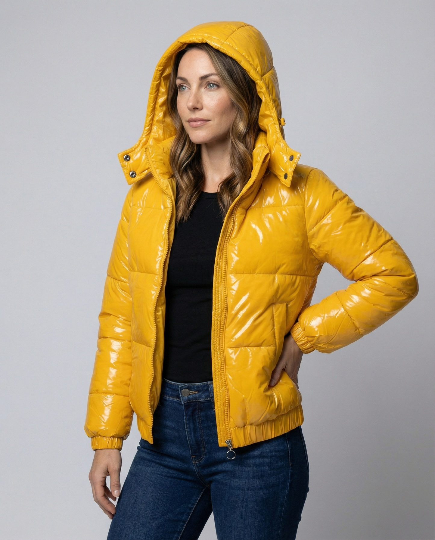 Damen Winterjacke Glanz Optik Schwarz - Eveloria