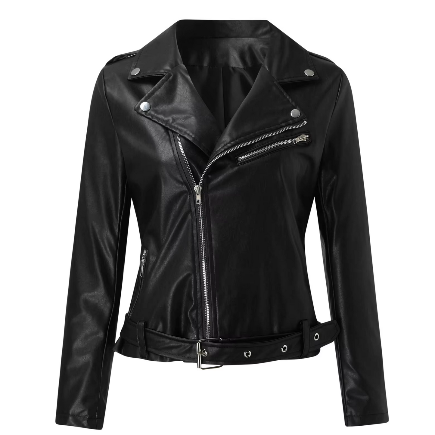 Eveloria Damen Bikerjacke Leder Gürtel