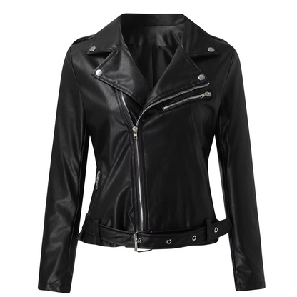 Eveloria Damen Bikerjacke Leder Gürtel
