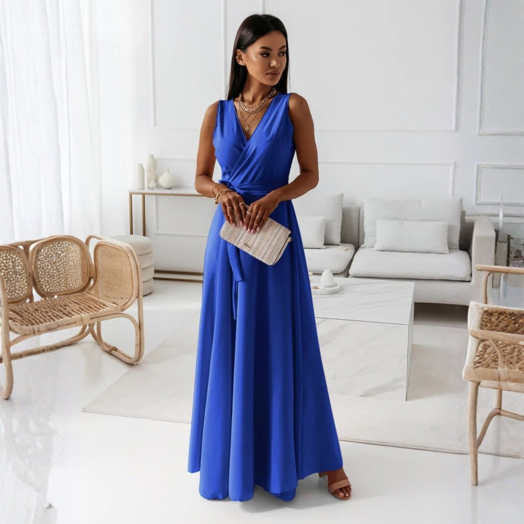 Damen Hochzeitsgastkleid Elegantes Wickel Maxikleid
