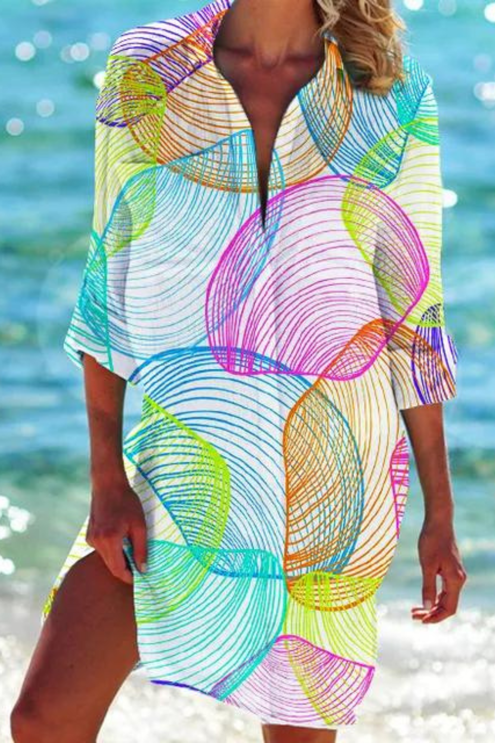 Eveloria Damen Strandbluse Meeresmotiv Lang