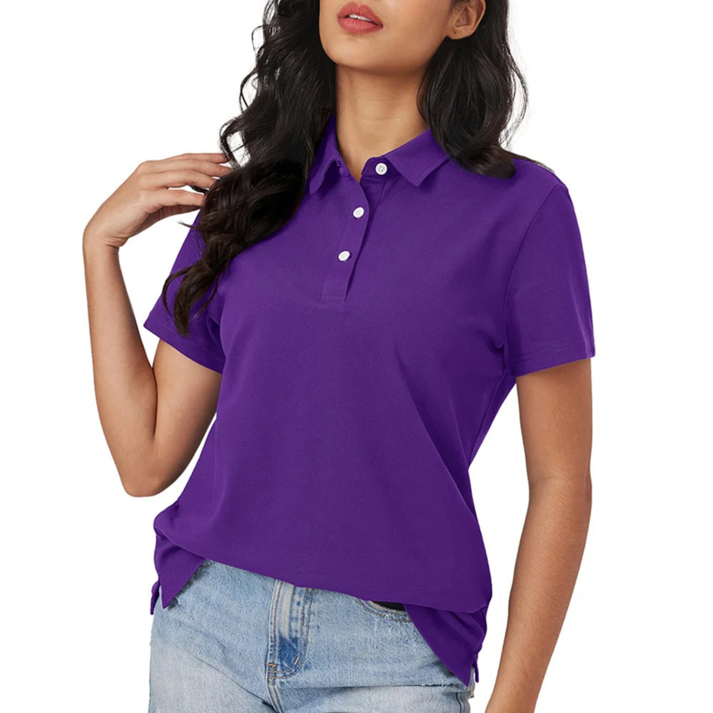 Eveloria Damen Polo Blau Seide Atmungsaktiv Leicht