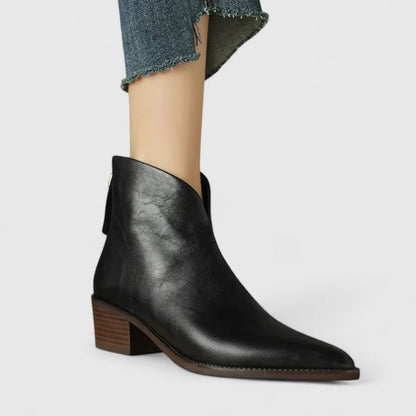 Damen Stiefeletten Blockabsatz Elegantes Leder