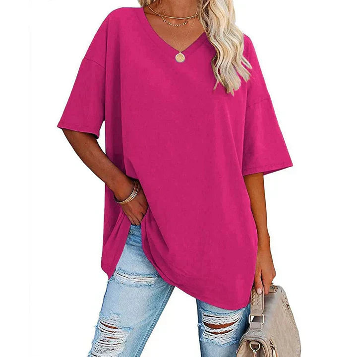 Eveloria Damen V-Ausschnitt T-Shirt Leicht Lockeres Baumwolle Weiß