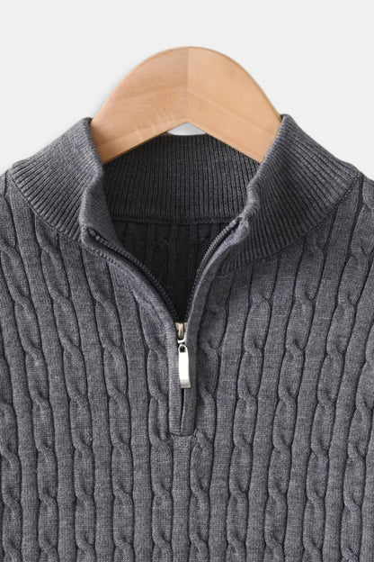 Eleganter Damen Zopfstrick Pullover Mit Reißverschluss