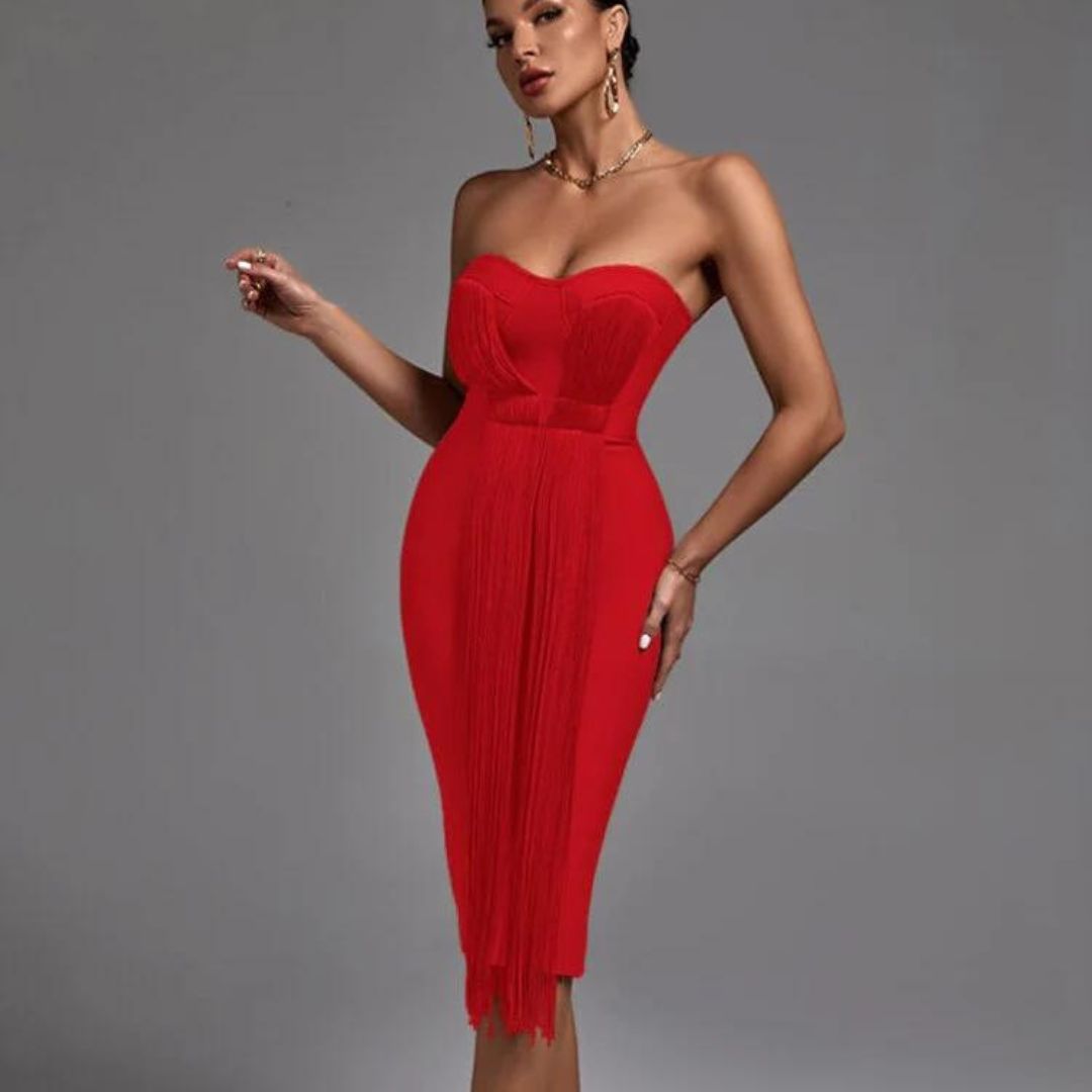Eveloria Damen Trägerloses Kleid Fransen