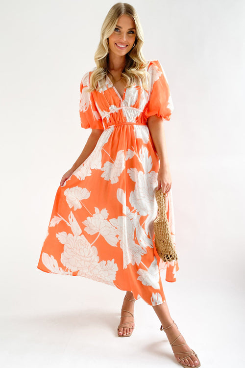 Eveloria Damen Maxi Kleid Puffärmel mit Liebe-Print