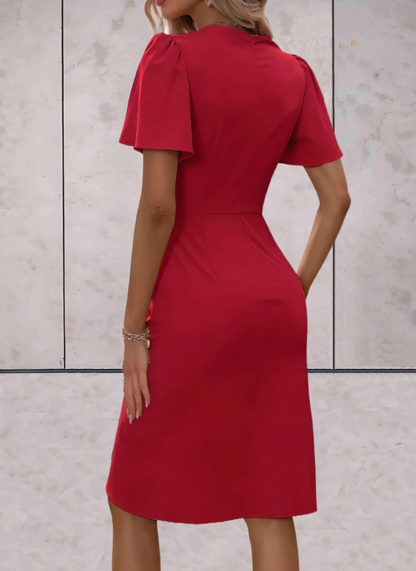 Damen V-Ausschnitt Kleid Puffärmel Sommer