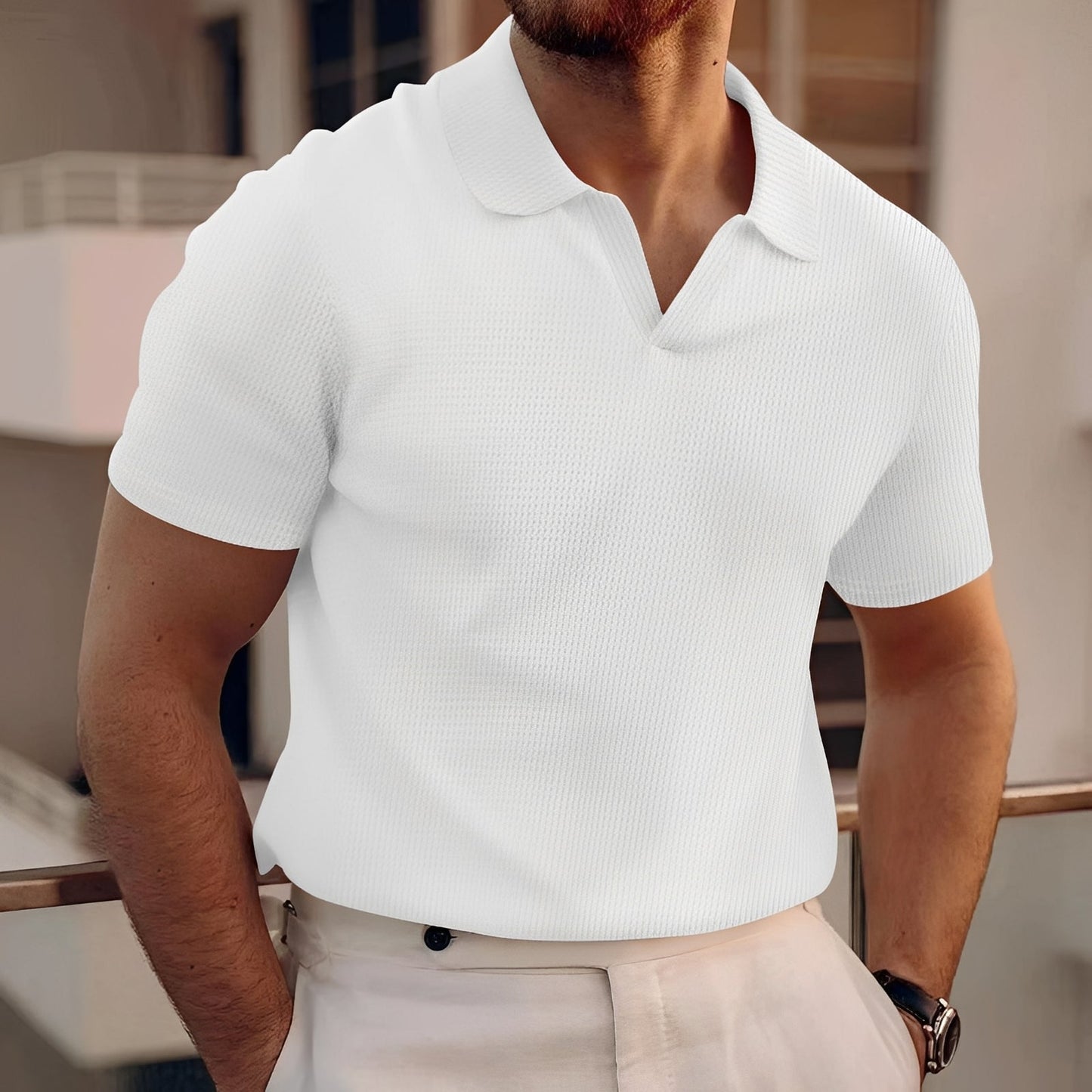Herren Polo-Shirt Leicht Baumwolle Sommerlich Weiß