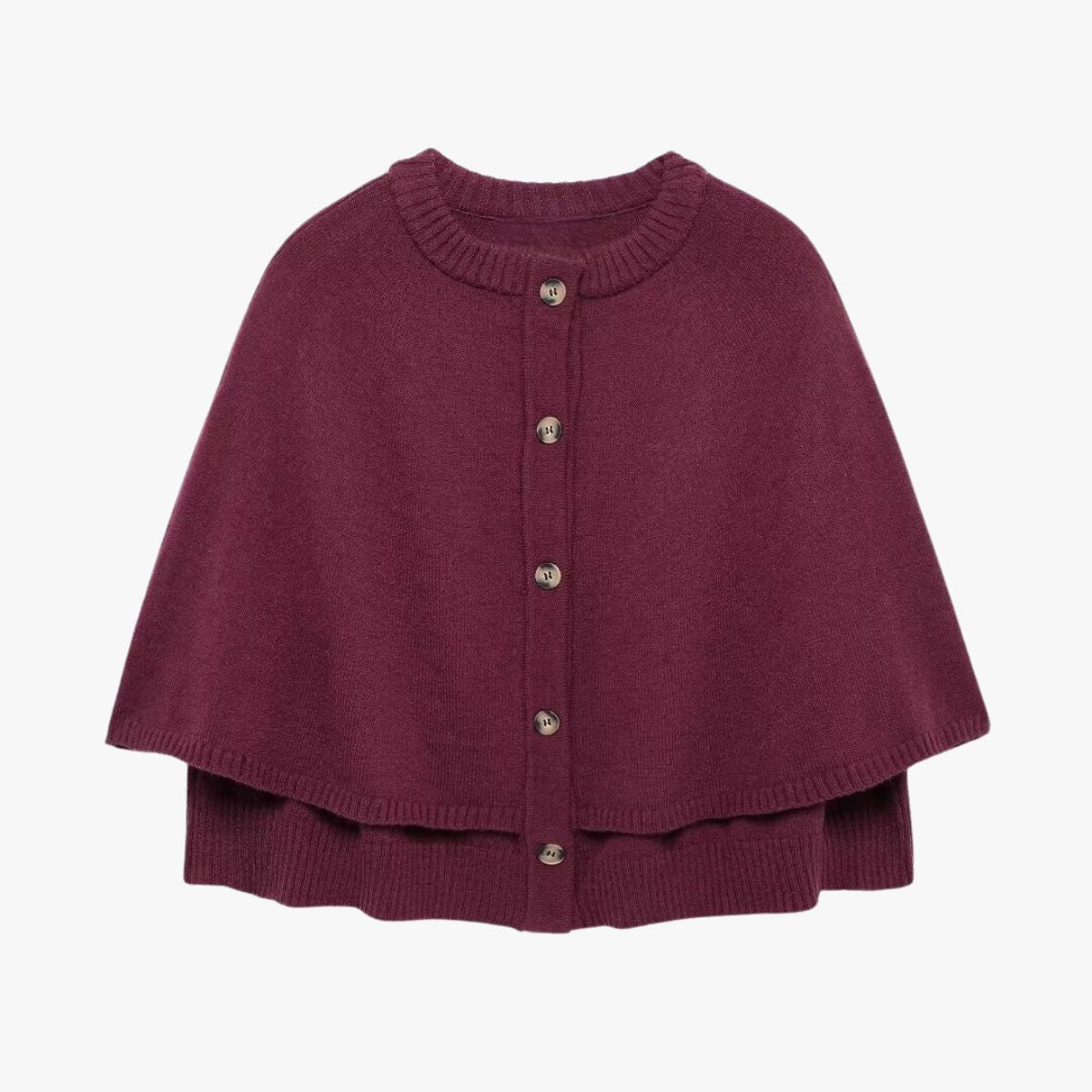 Damen Strickcape mit Knöpfen und gestuftem Saum