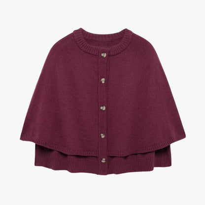 Damen Strickcape mit Knöpfen und gestuftem Saum