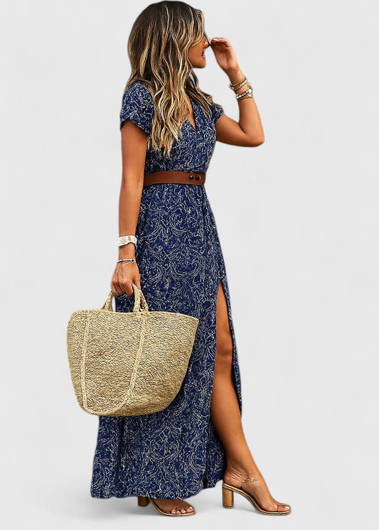 Anke Damen Maxikleid Lässig V-Ausschnitt Boho-Stil - Eveloria