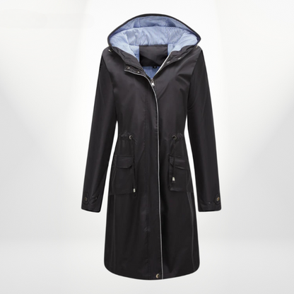 Damen Trenchcoat Lang Kapuze Taillenzug