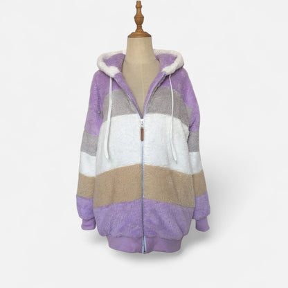 Damen Oversized Jacke mit Kapuze Gestreift