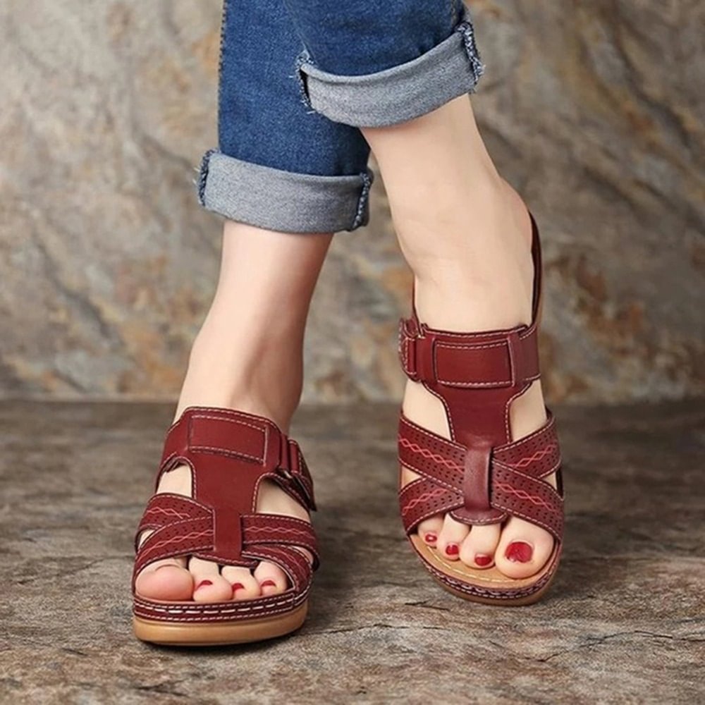 Damen Sommer-Sandalen Klettverschluss Offene Zehen Robustes Plateau
