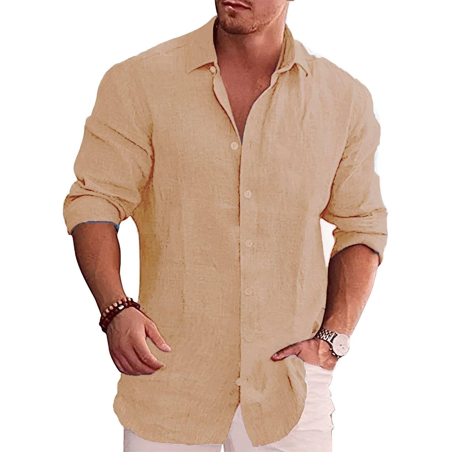 Herren Slim-Fit Langarmhemd Elegantes Baumwolle Weiß