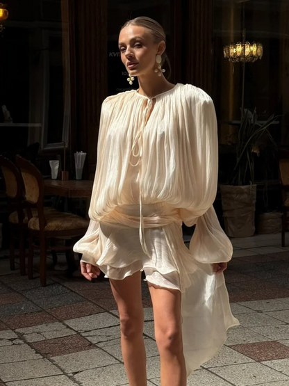 Damen Mini-Playsuit Ballonärmel Eleganter Schnitt Sommer Weiss