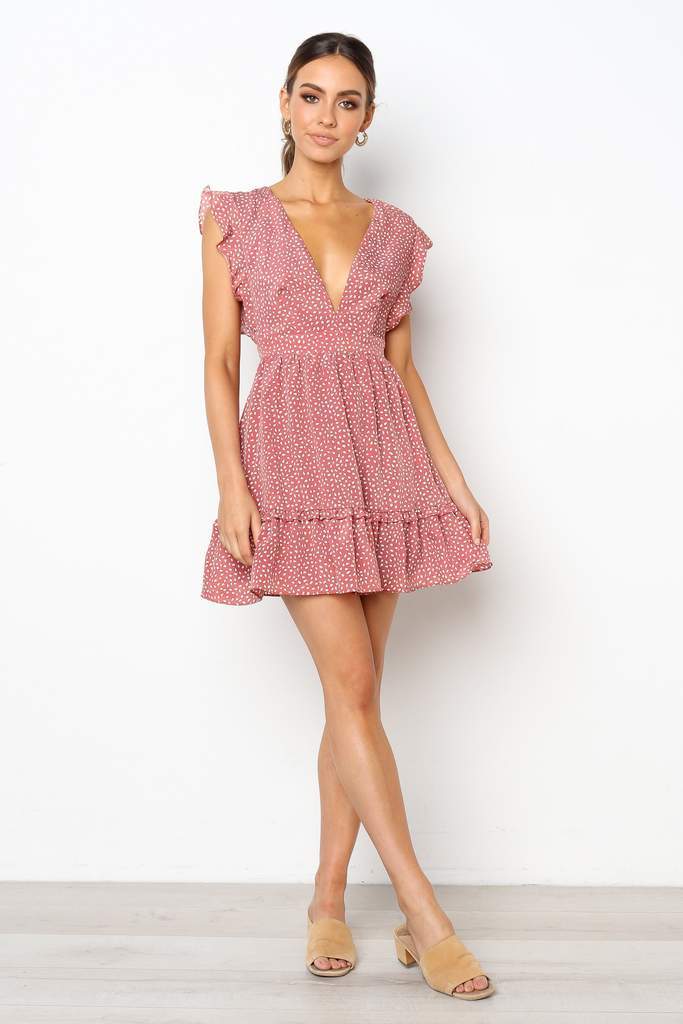 Damen Minikleid Sommer Rüschen V-Ausschnitt Eveloria - Eveloria