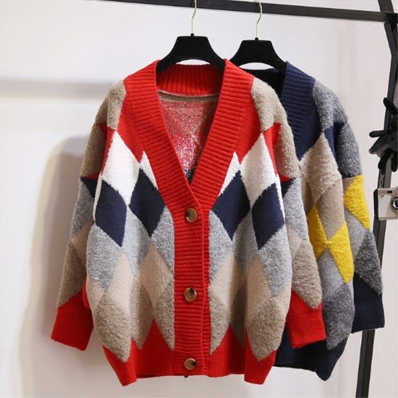 Damen Strickjacke Gemustert V-Ausschnitt Knöpfe Eveloria - Eveloria