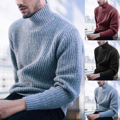 Herren Strickpullover Hochkragen Feines Rippmuster Warm