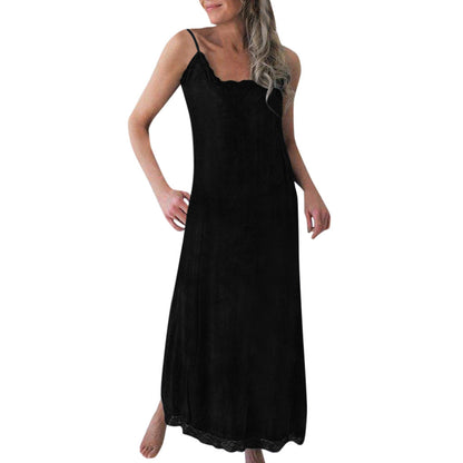 Damen Maxikleid Spitzenverzierung Feine Träger