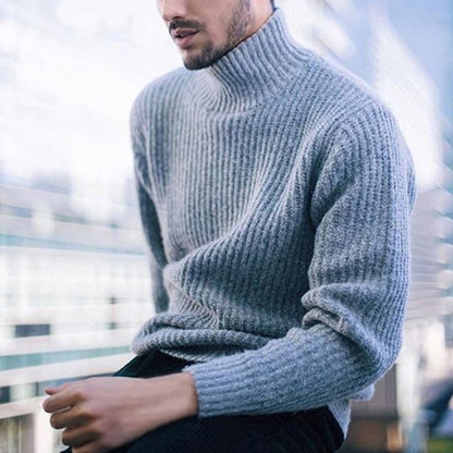 Herren Strickpullover Hochkragen Feines Rippmuster Warm - Eveloria