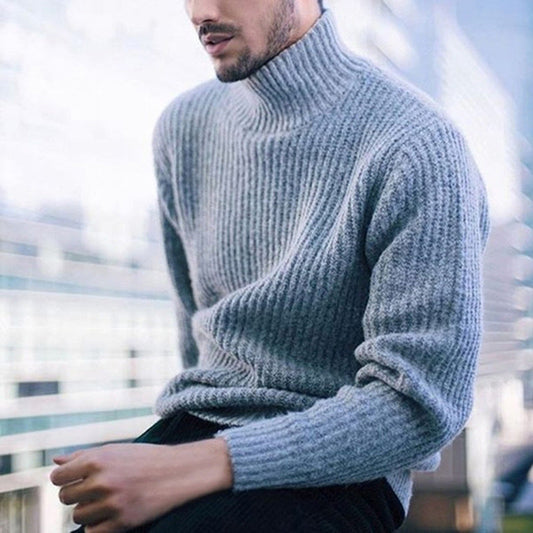Herren Strickpullover Hochkragen Feines Rippmuster Warm - Eveloria