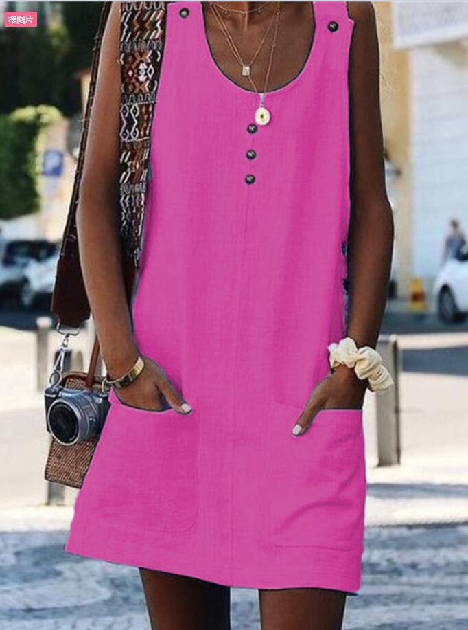 Damen Sommerkleid Leicht mit Knöpfen und Taschen Eveloria