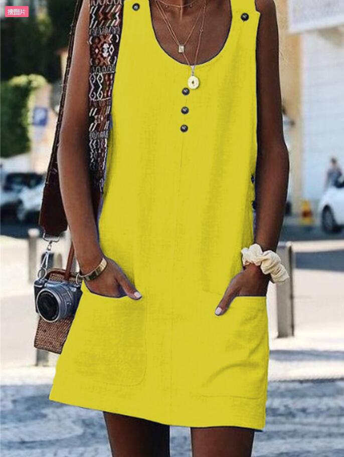 Damen Sommerkleid Leicht mit Knöpfen und Taschen Eveloria