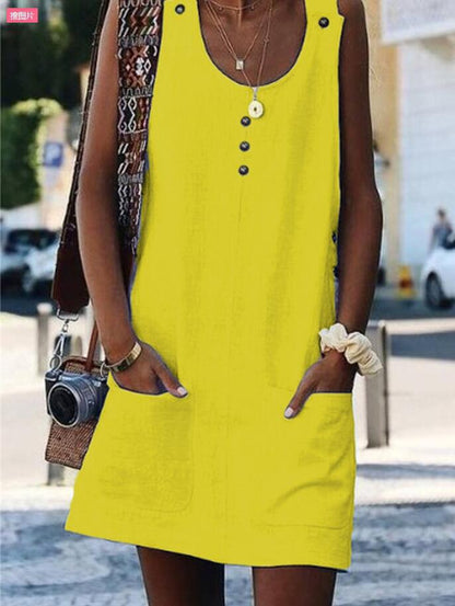 Damen Sommerkleid Leicht mit Knöpfen und Taschen Eveloria
