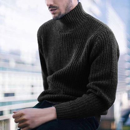 Herren Strickpullover Hochkragen Feines Rippmuster Warm