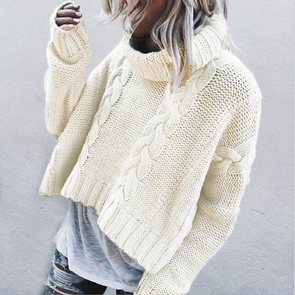 Damen Grobstrickpullover Weiter Rollkragen Zopfmuster Eveloria