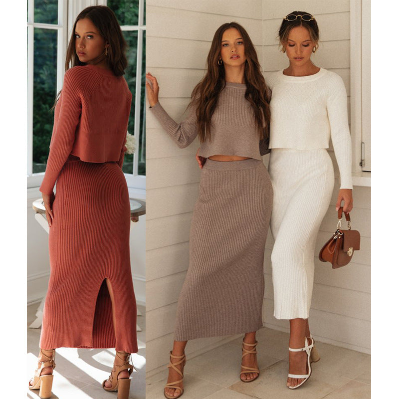 Damen Strick-Set Cropped Pullover Maxi-Rock Eveloria