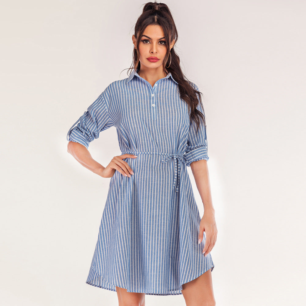 Damen Hemdblusenkleid mit Bindegürtel Eveloria