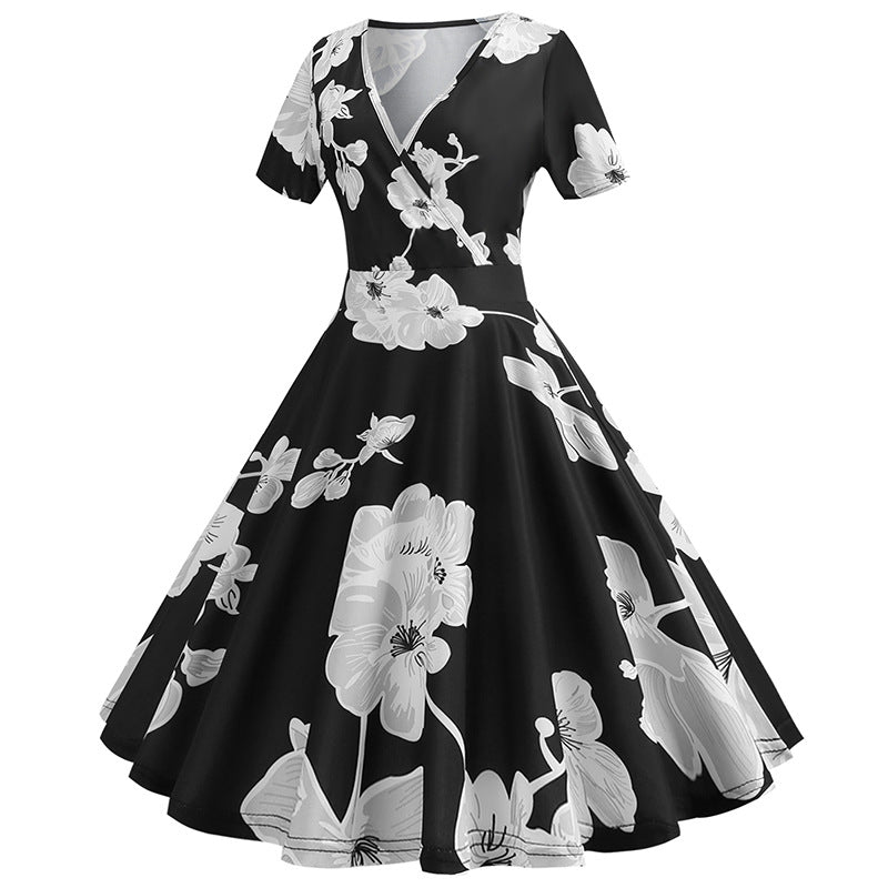 Damen Wickelkleid Florales Design V-Ausschnitt Eveloria