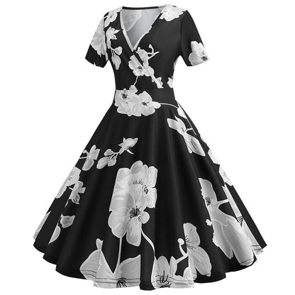 Damen Wickelkleid Florales Design V-Ausschnitt Eveloria