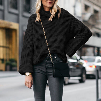 Damen Grobstrickpullover Weite Ärmel Hoher Kragen Eveloria
